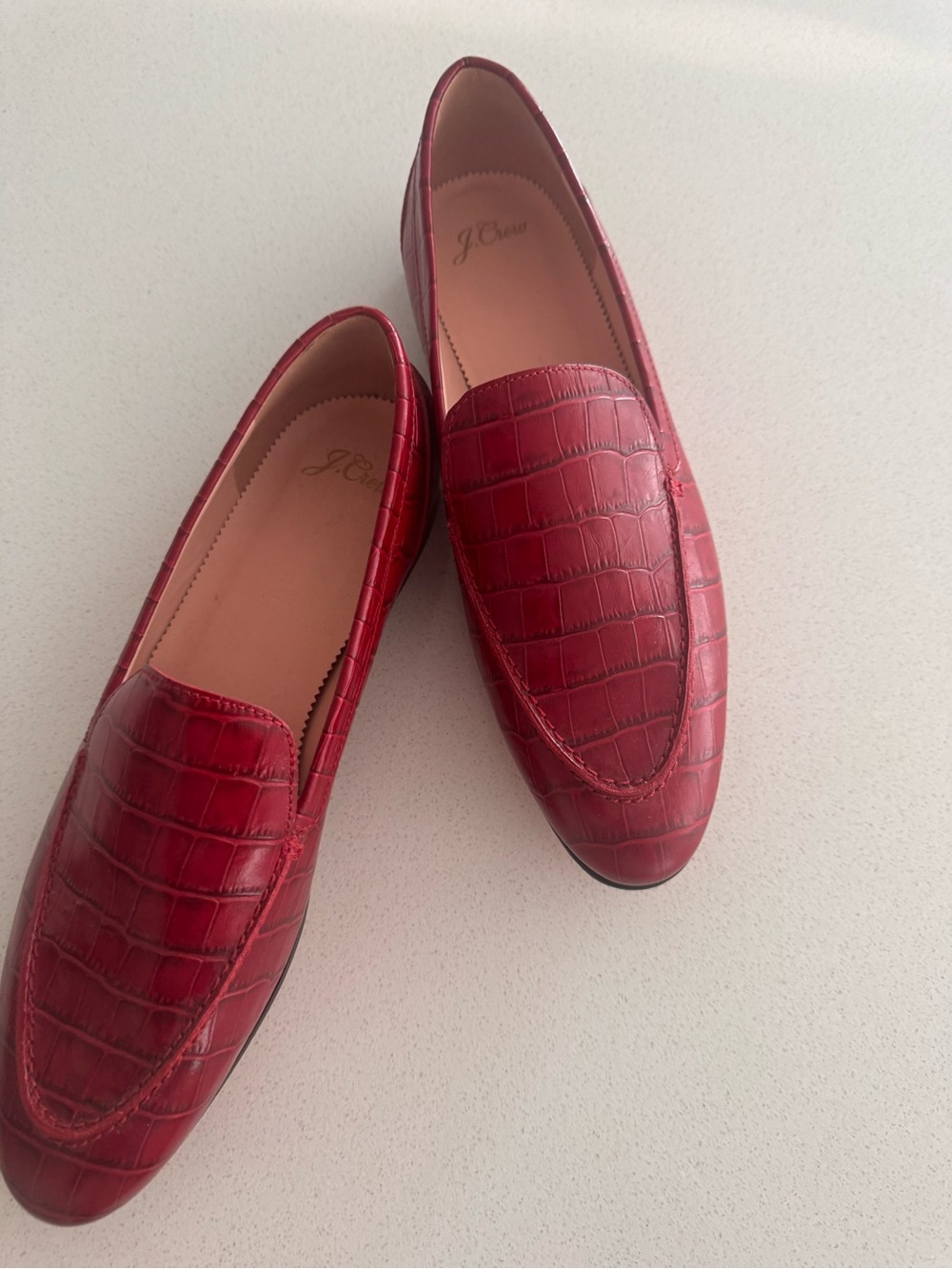 J. Crew Red Croc-Embossed Leather Loafers in size 10